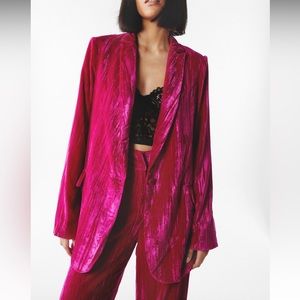 Nasty Gal Pink Crushed Velvet Blazer